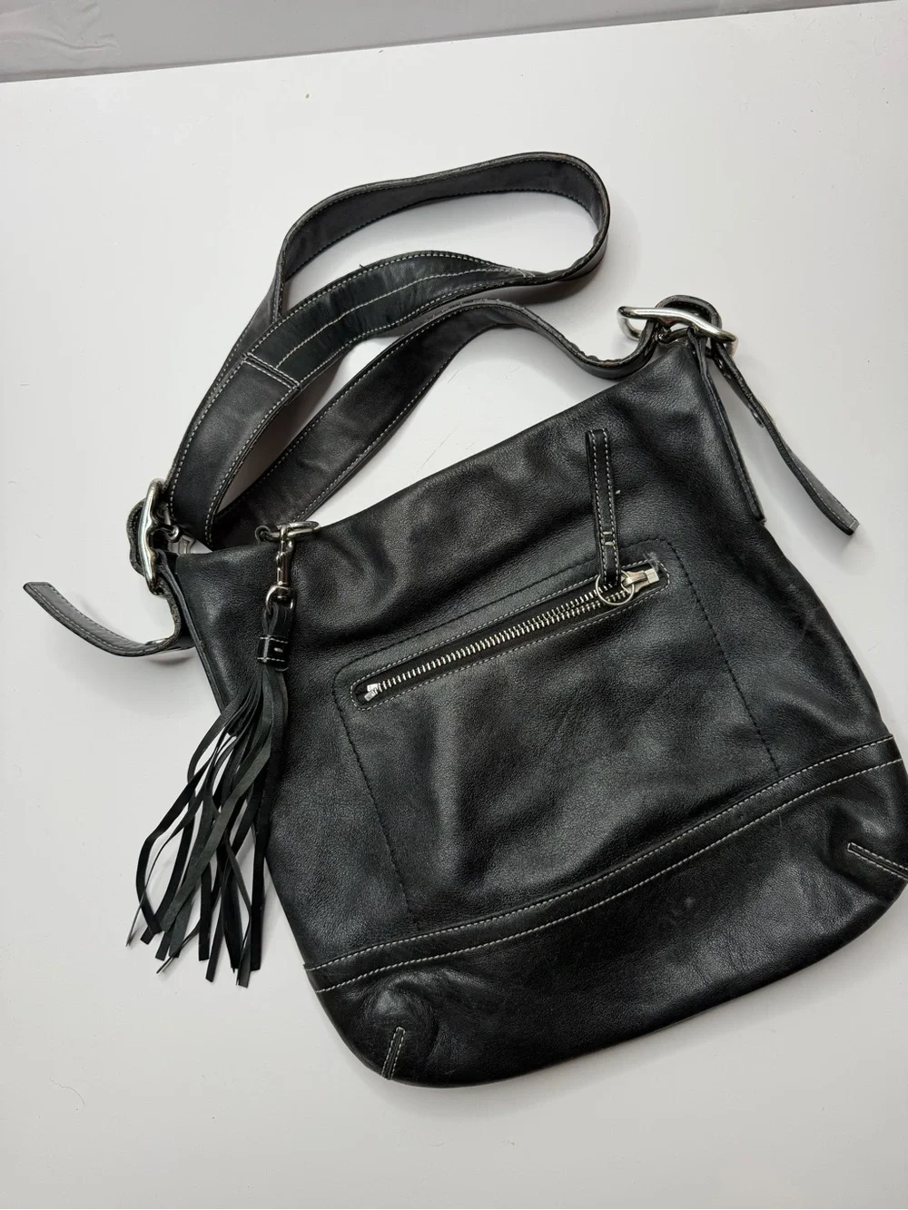 Coach vintage Soho Slim Black Leather Shoulder Bag with Tassel